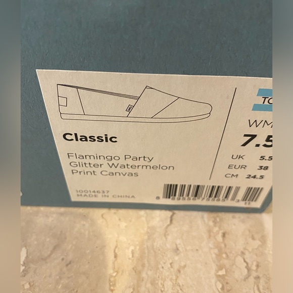 NWT NIB Toms Classic Flamingo Party Glitter Watermelon Slip On Shoes, 7.5 - Picture 2 of 11